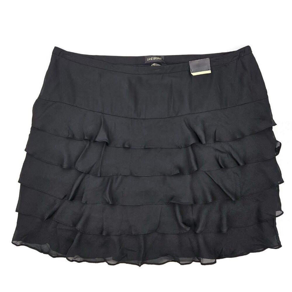 New Lane Bryant Tiered Skirt Womens 28 Black Short Plus Size